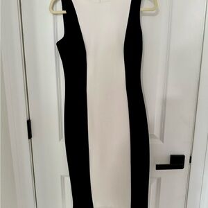 Calvin Klein Black and White Sheath Midi Dress